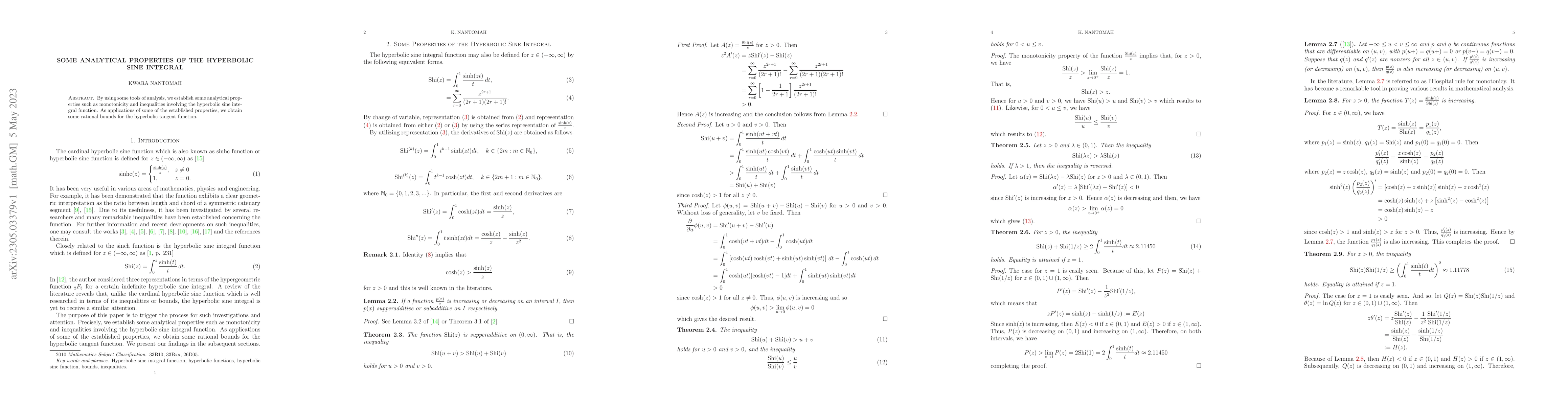 Thumbnail for Some Analytical Properties of the Hyperbolic Sine Integral