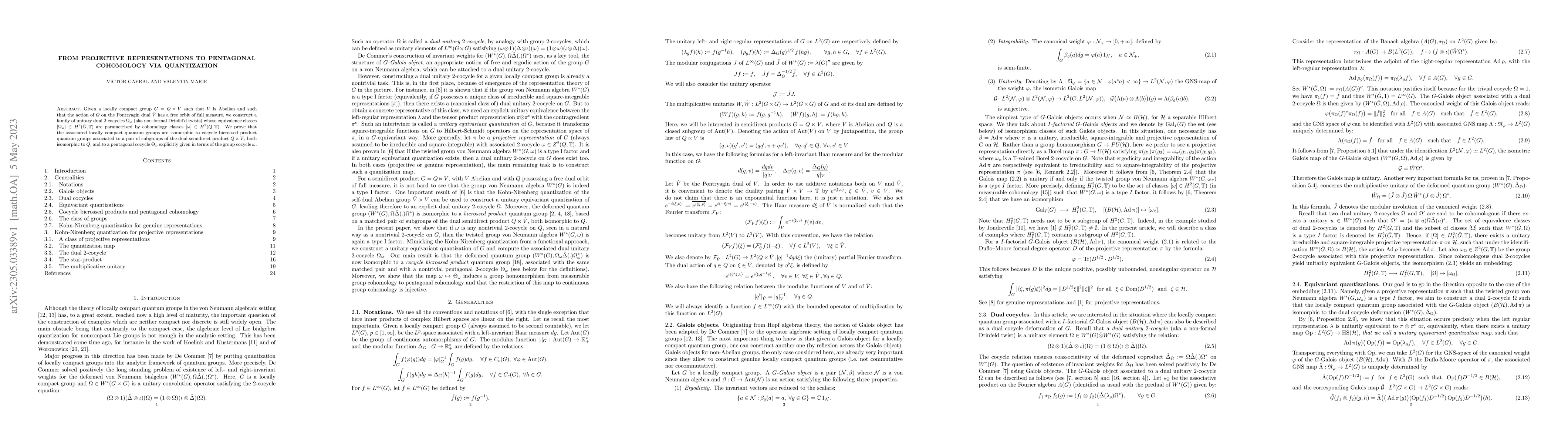 Thumbnail for From projective representations to pentagonal cohomology via
  quantization