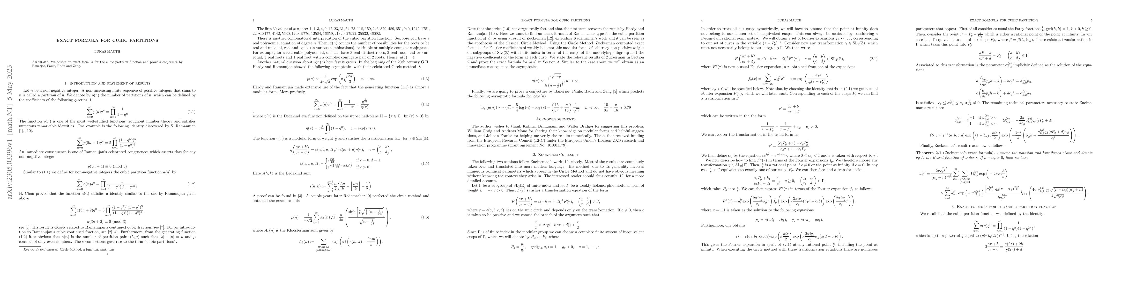 Thumbnail for Exact formula for cubic partitions