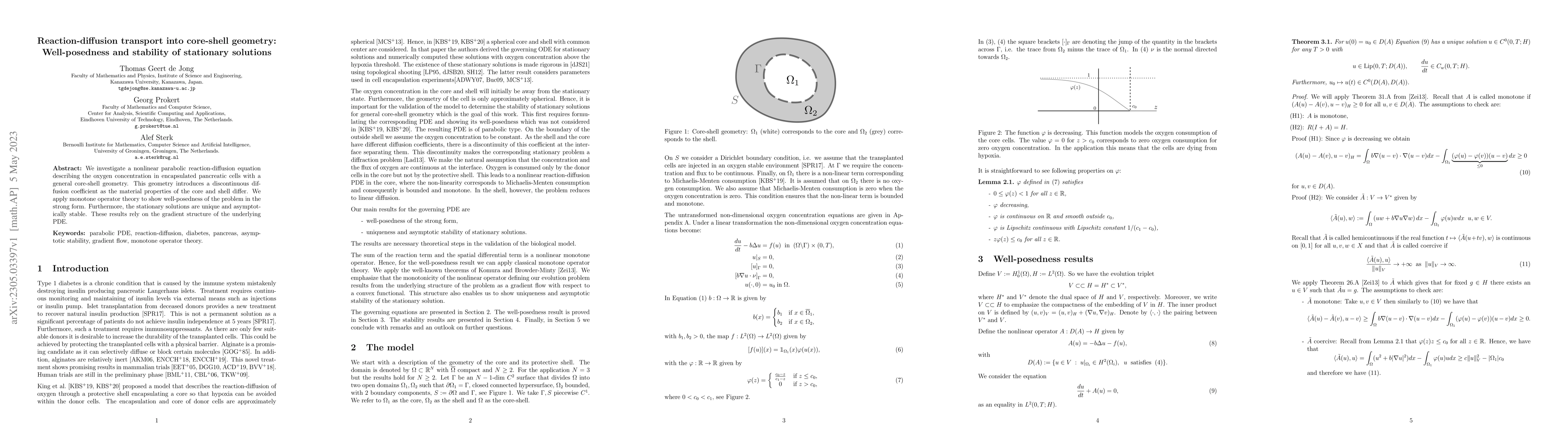 Thumbnail for Reaction-diffusion transport into core-shell geometry: Well-posedness
  and stability of stationary solutions