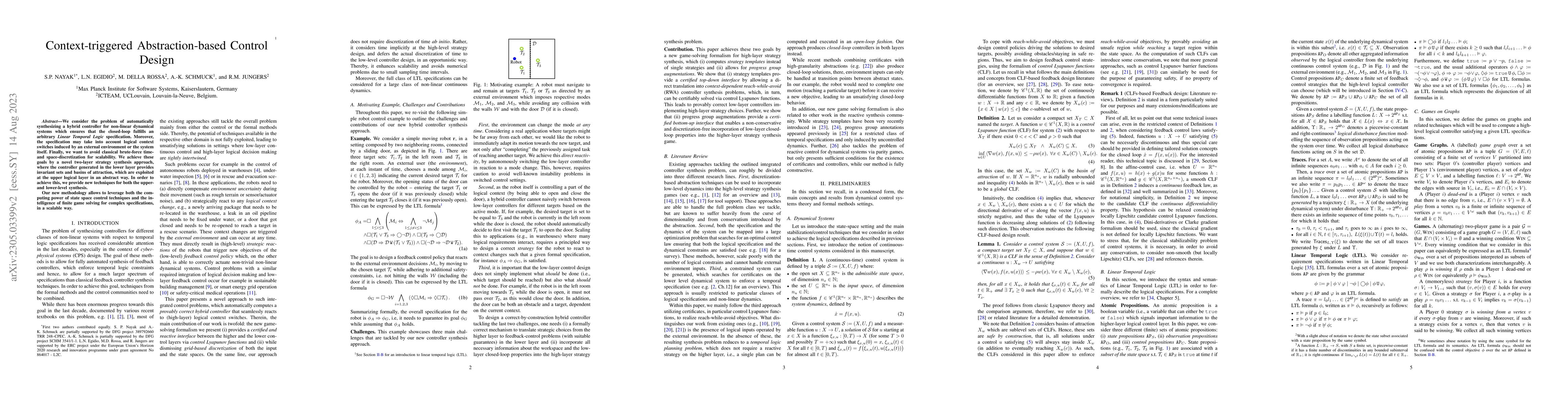 Thumbnail for Context-triggered Abstraction-based Control Design
