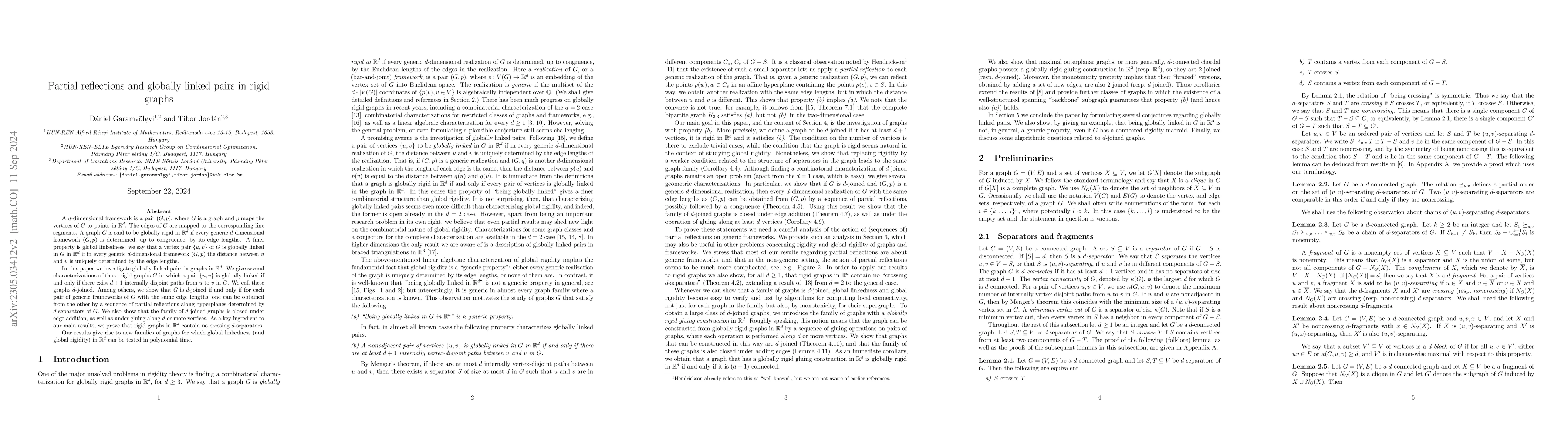 Thumbnail for Partial reflections and globally linked pairs in rigid graphs