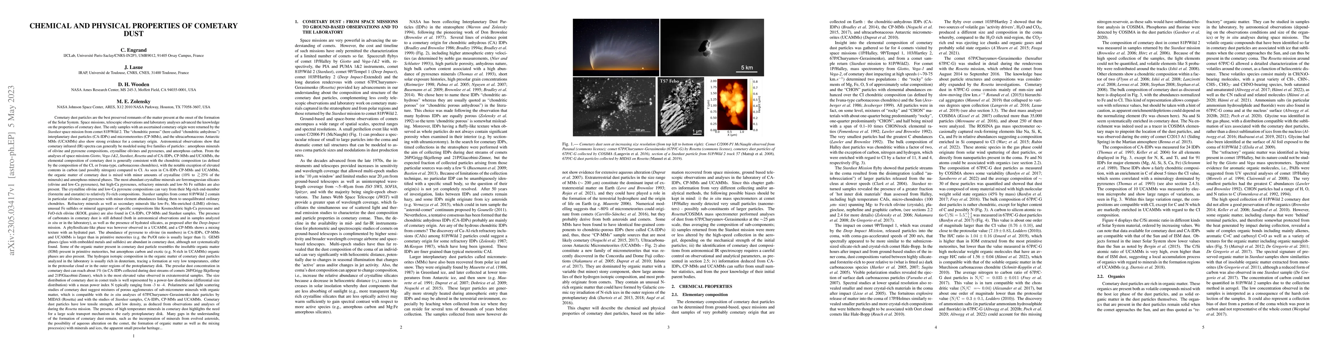 Thumbnail for Chemical and physical properties of cometary dust