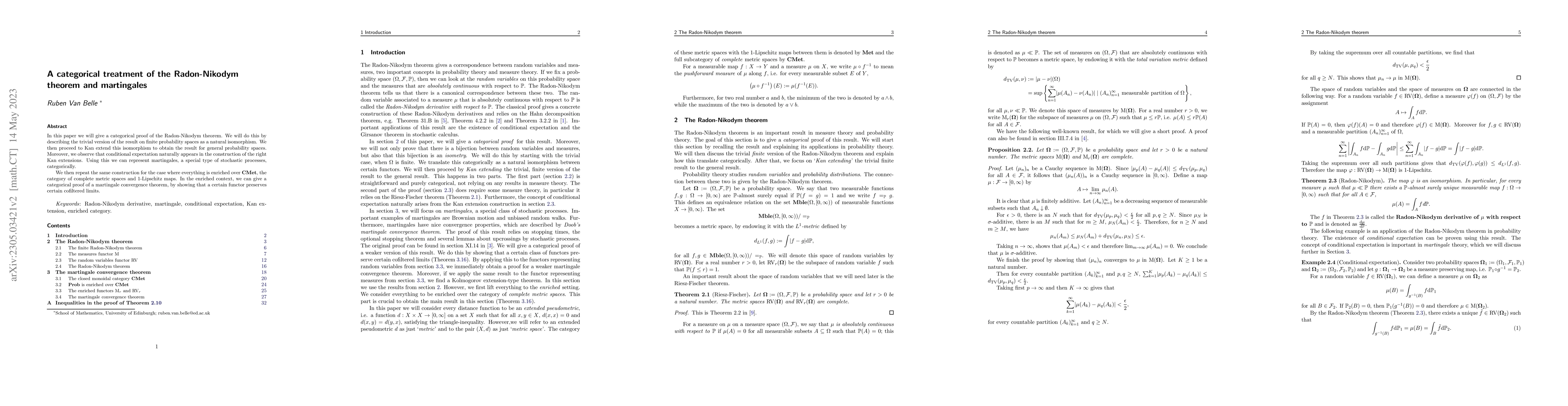 Thumbnail for A categorical treatment of the Radon-Nikodym theorem and martingales