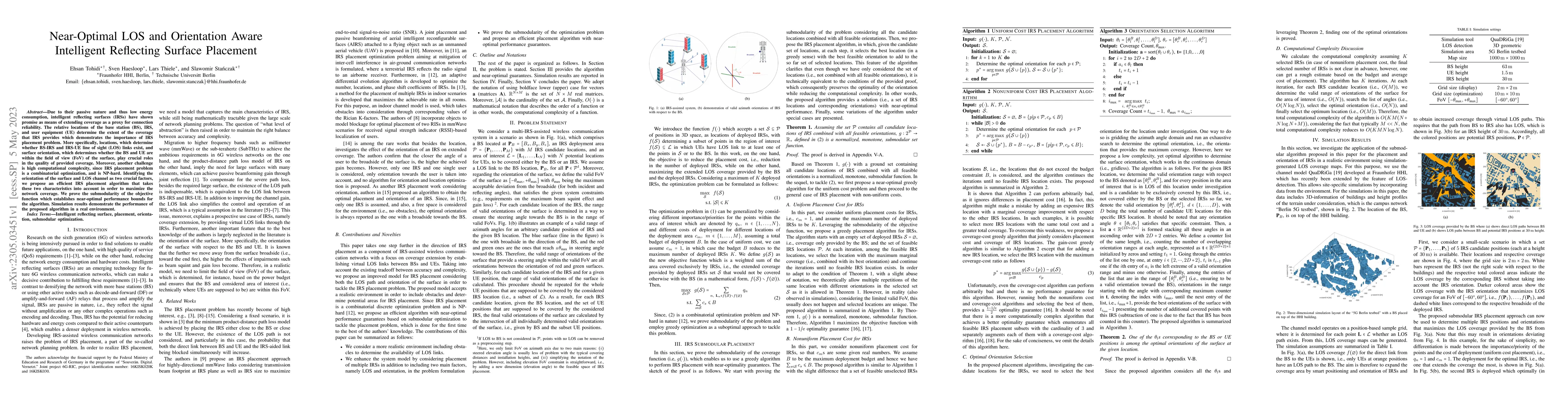 Thumbnail for Near-Optimal LOS and Orientation Aware Intelligent Reflecting Surface
  Placement