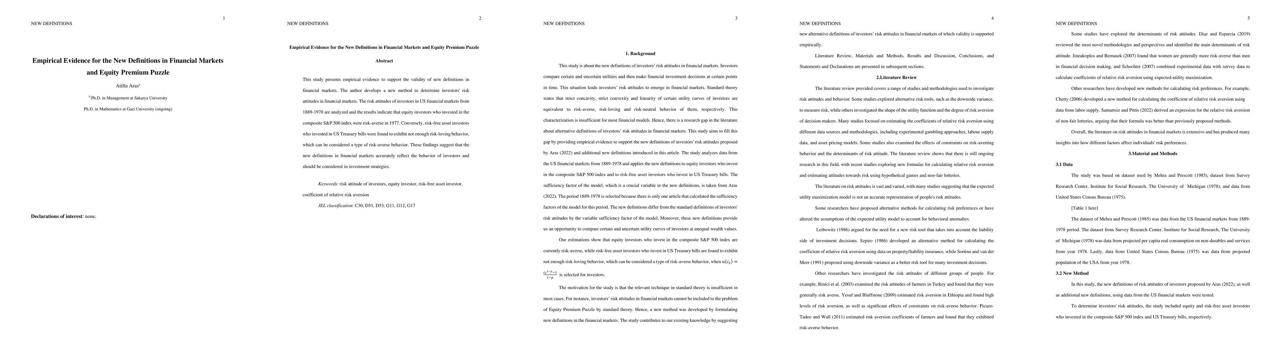 Thumbnail for Empirical Evidence for the New Definitions in Financial Markets and
  Equity Premium Puzzle