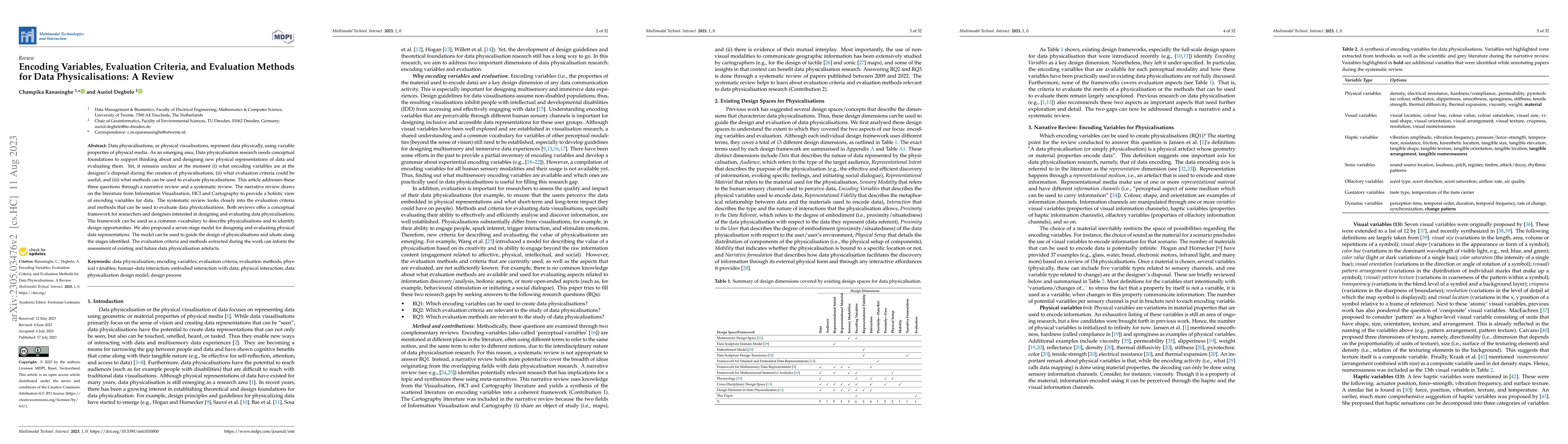 Thumbnail for Encoding Variables, Evaluation Criteria and Evaluation Methods for Data
  Physicalizations: A Review