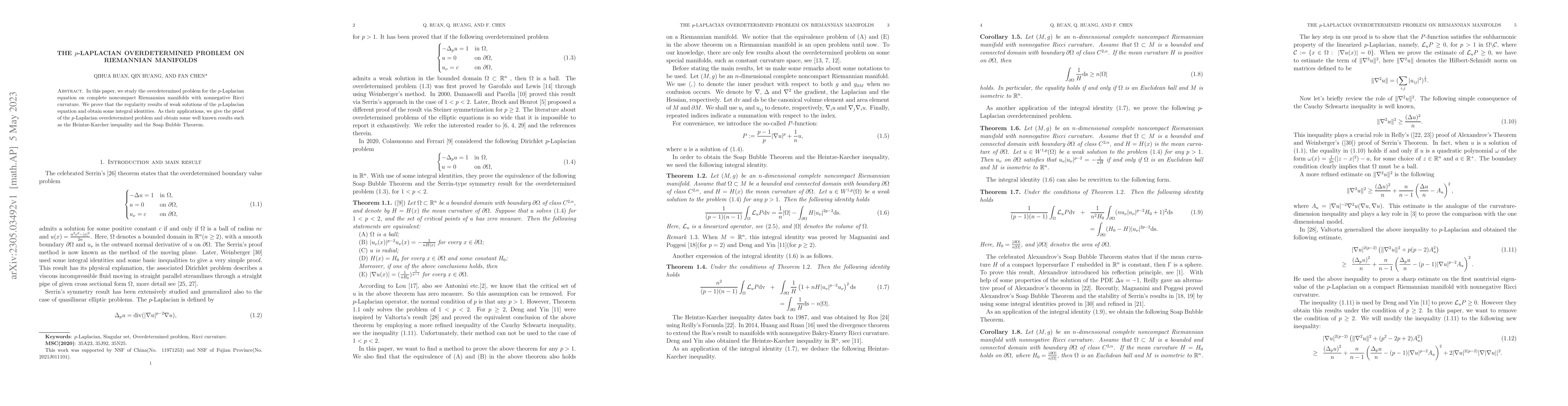 Thumbnail for The $p$-Laplacian overdetermined problem on Riemannian manifolds