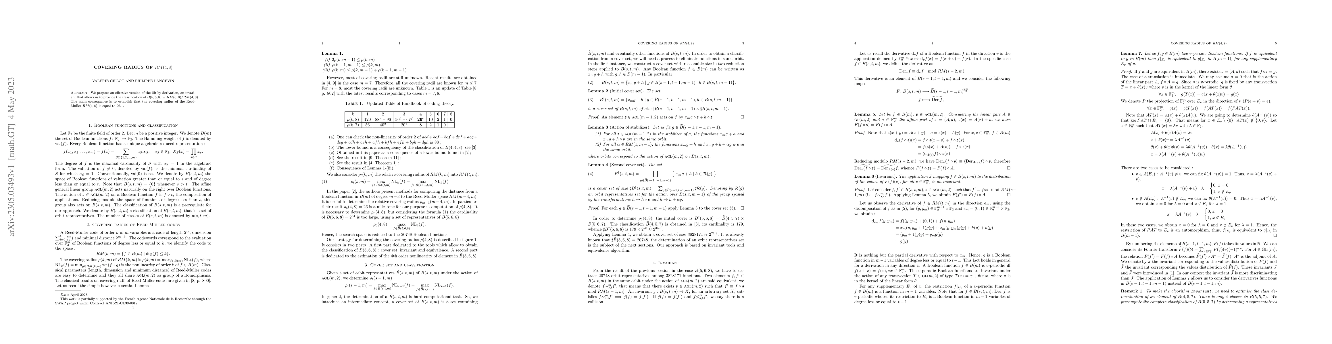 Thumbnail for Covering radius of RM(4,8)