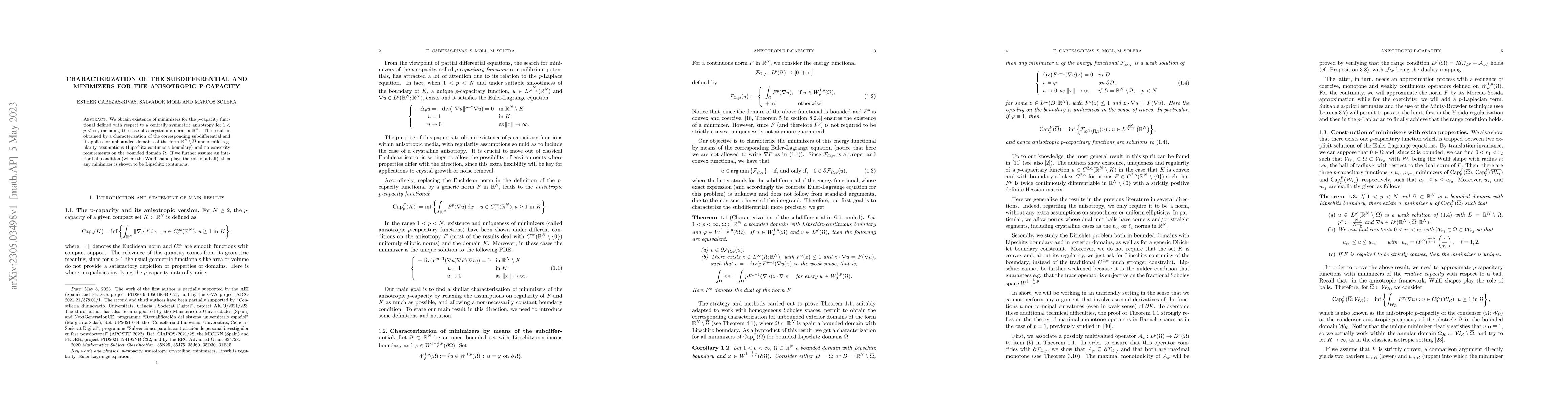 Thumbnail for Characterization of the subdifferential and minimizers for the
  anisotropic p-capacity