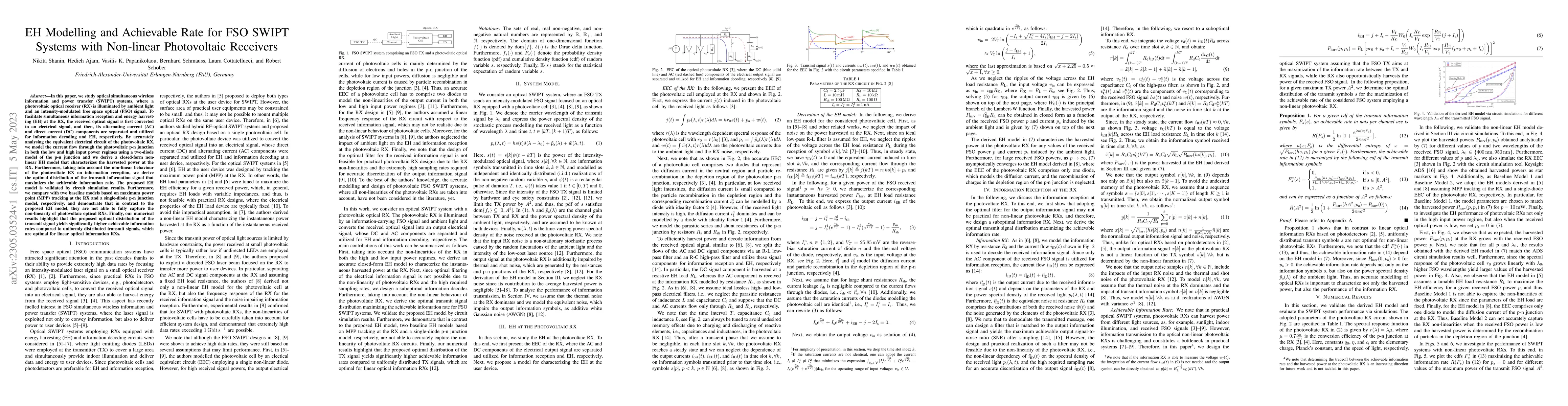 Thumbnail for EH Modelling and Achievable Rate for FSO SWIPT Systems with Non-linear
  Photovoltaic Receivers