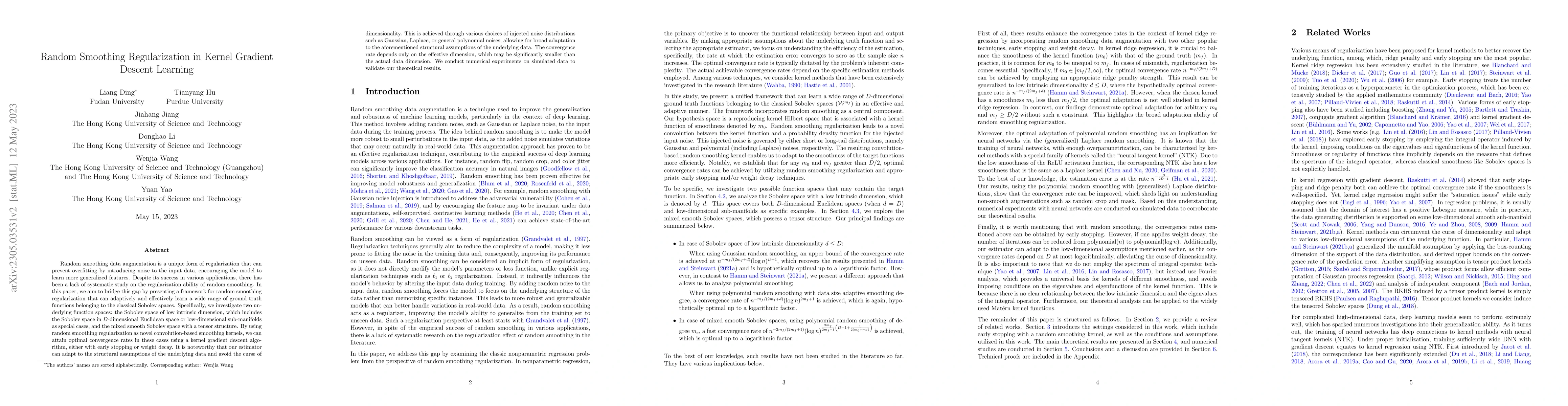 Thumbnail for Random Smoothing Regularization in Kernel Gradient Descent Learning