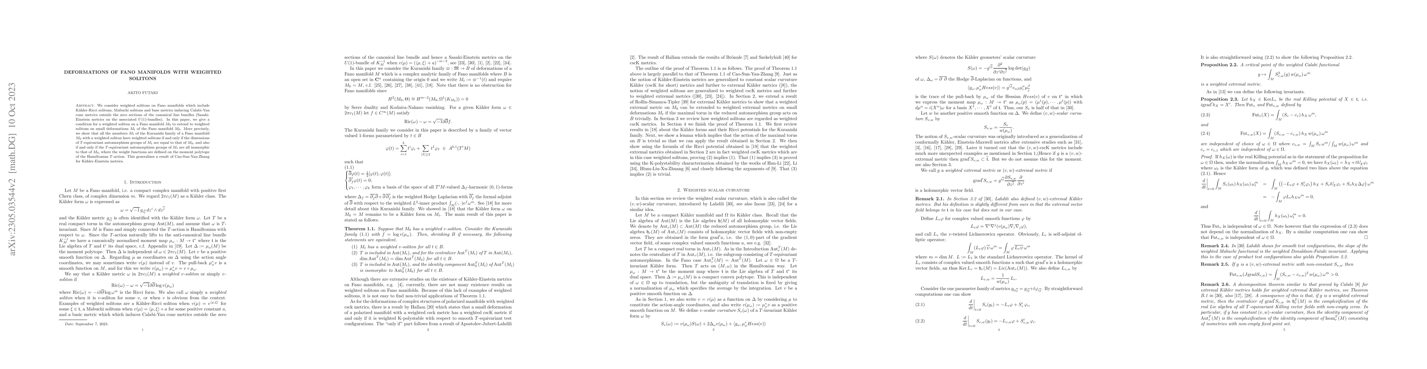 Thumbnail for Deformations of Fano manifolds with weighted solitons