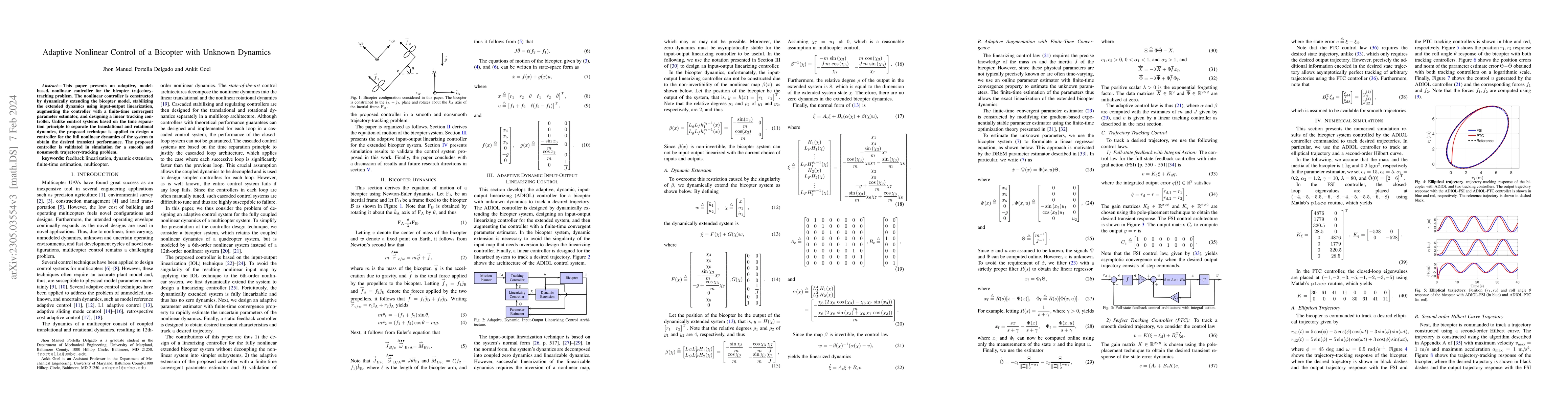 Thumbnail for Adaptive Nonlinear Control of a Bicopter with Unknown Dynamics