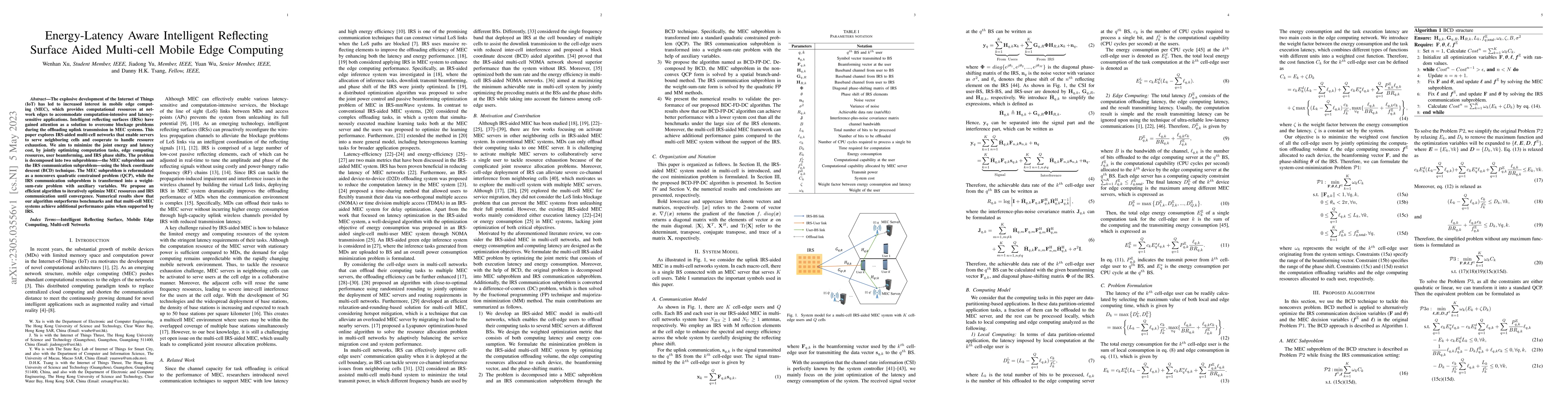 Thumbnail for Energy-Latency Aware Intelligent Reflecting Surface Aided Multi-cell
  Mobile Edge Computing
