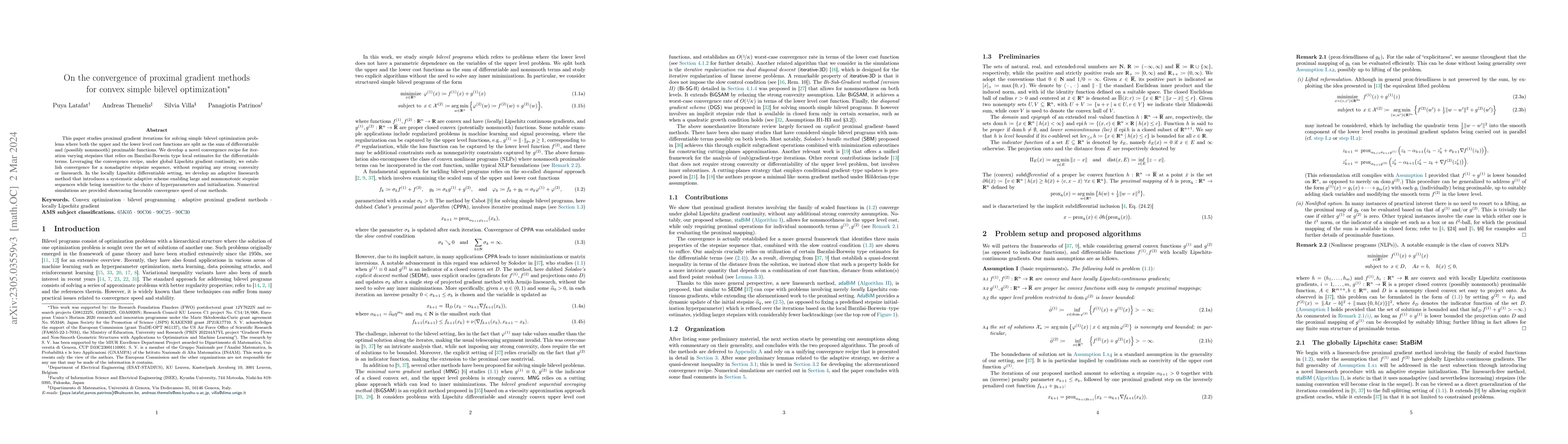 Thumbnail for On the convergence of proximal gradient methods for convex simple
  bilevel optimization