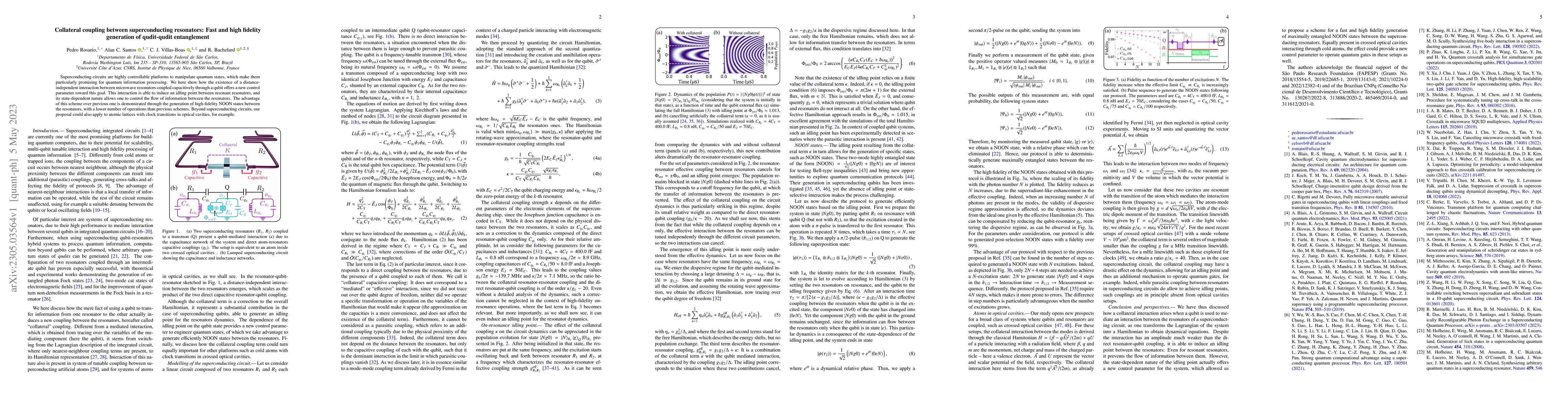 Thumbnail for Collateral coupling between superconducting resonators: Fast and high
  fidelity generation of qudit-qudit entanglement