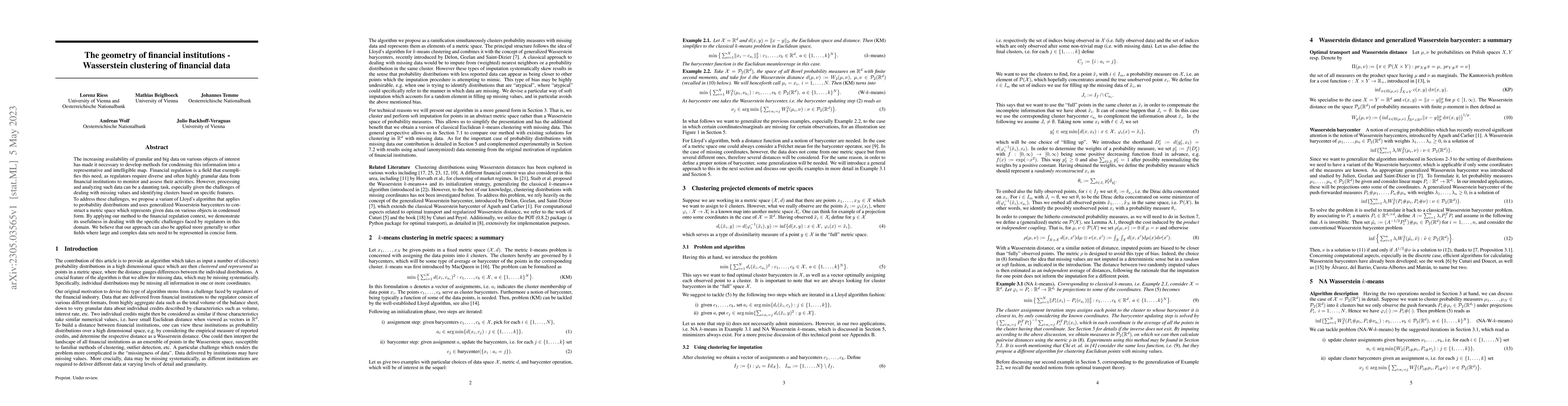 Thumbnail for The geometry of financial institutions -- Wasserstein clustering of
  financial data