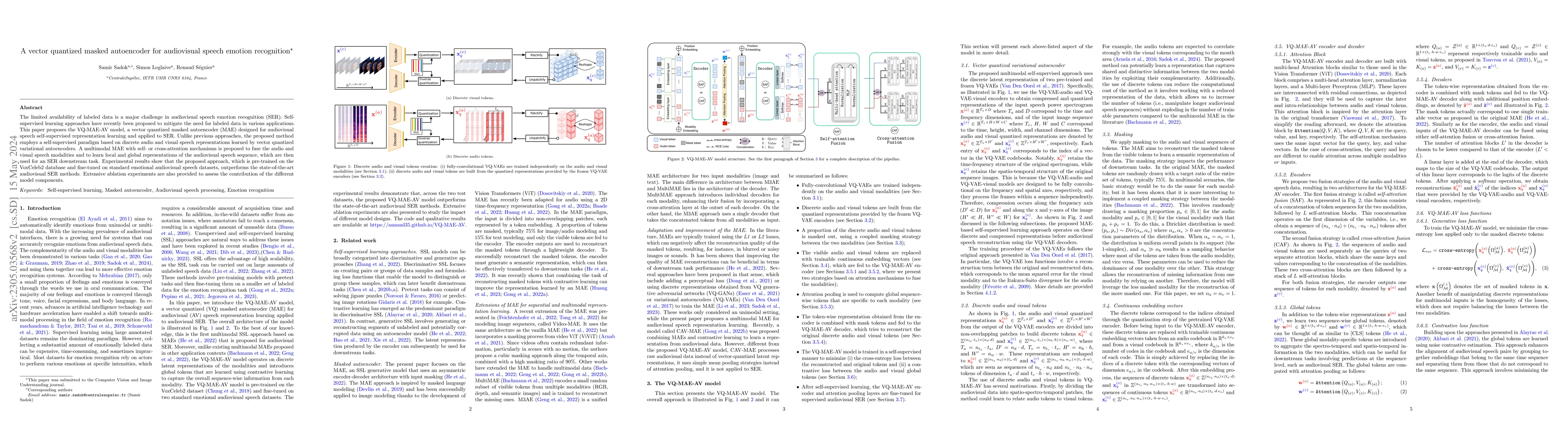 Thumbnail for A vector quantized masked autoencoder for audiovisual speech emotion
  recognition