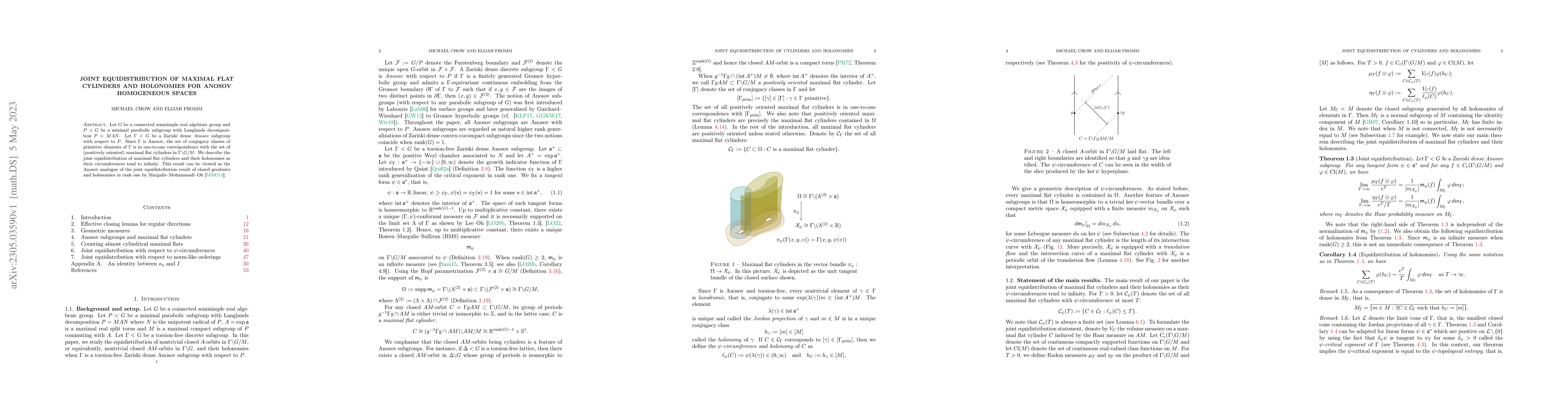 Thumbnail for Joint equidistribution of maximal flat cylinders and holonomies for
  Anosov homogeneous spaces