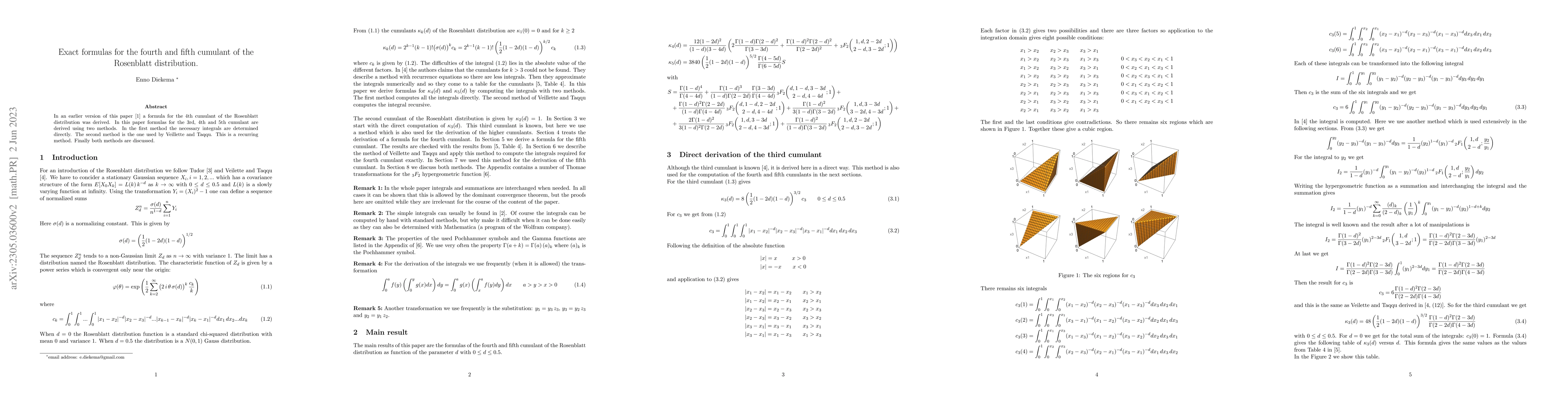 Thumbnail for Exact formulas for the fourth and fifth cumulant of the Rosenblatt
  distribution