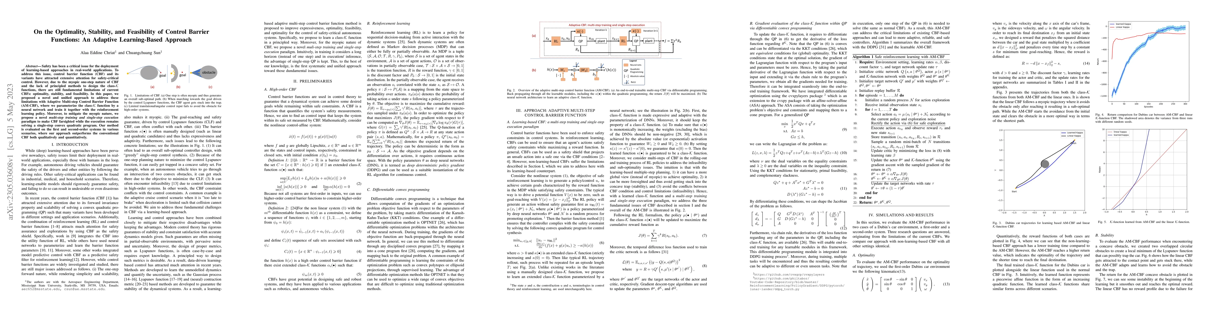 Thumbnail for On the Optimality, Stability, and Feasibility of Control Barrier
  Functions: An Adaptive Learning-Based Approach