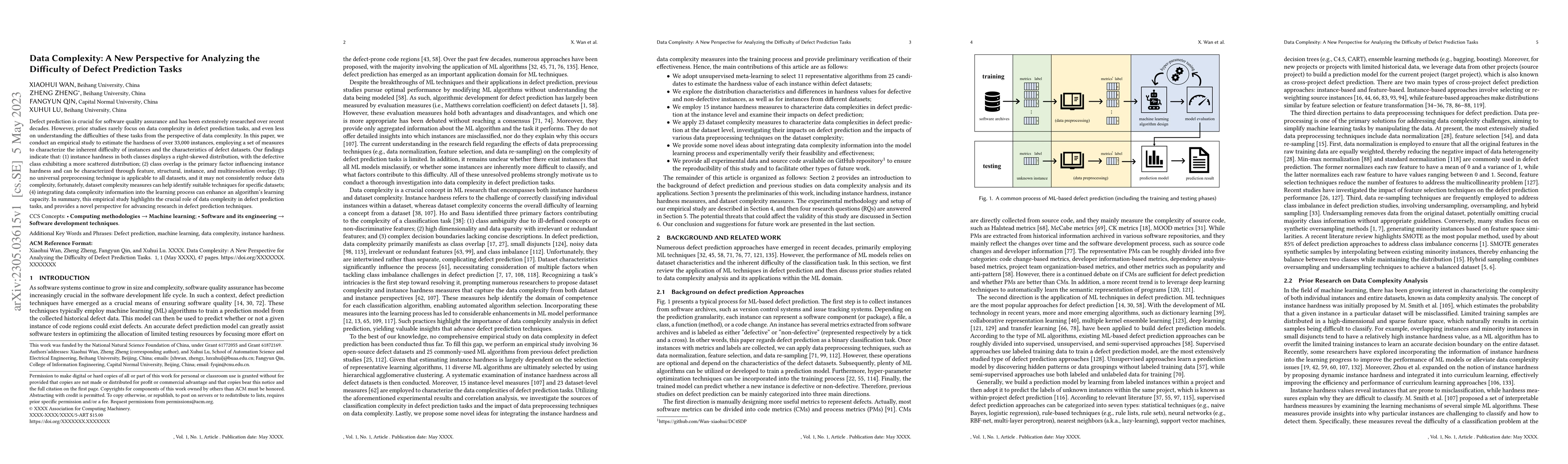Thumbnail for Data Complexity: A New Perspective for Analyzing the Difficulty of
  Defect Prediction Tasks