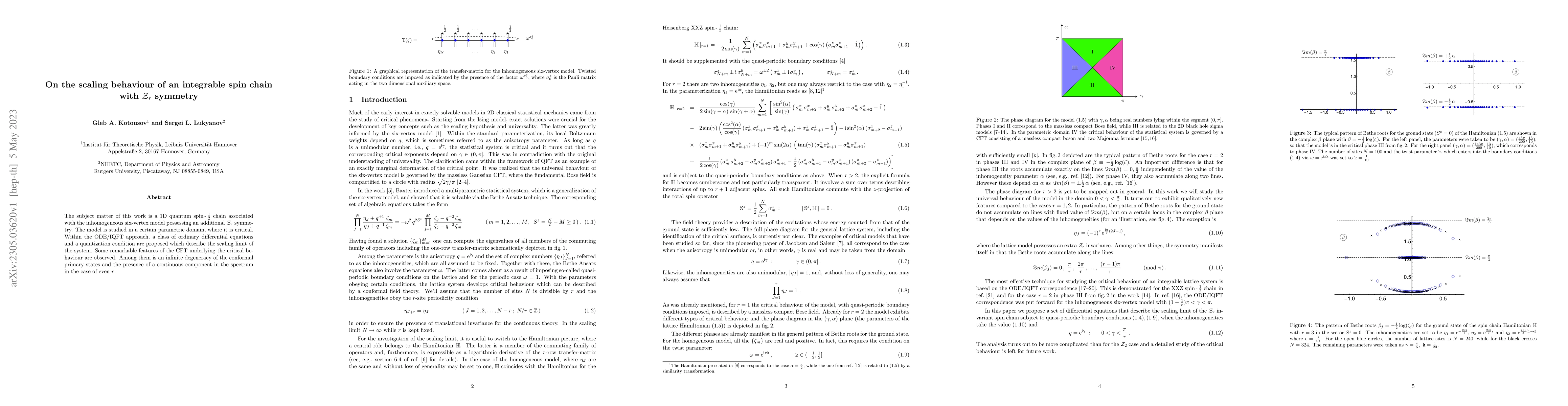 Thumbnail for On the scaling behaviour of an integrable spin chain with ${\cal Z}_r$
  symmetry