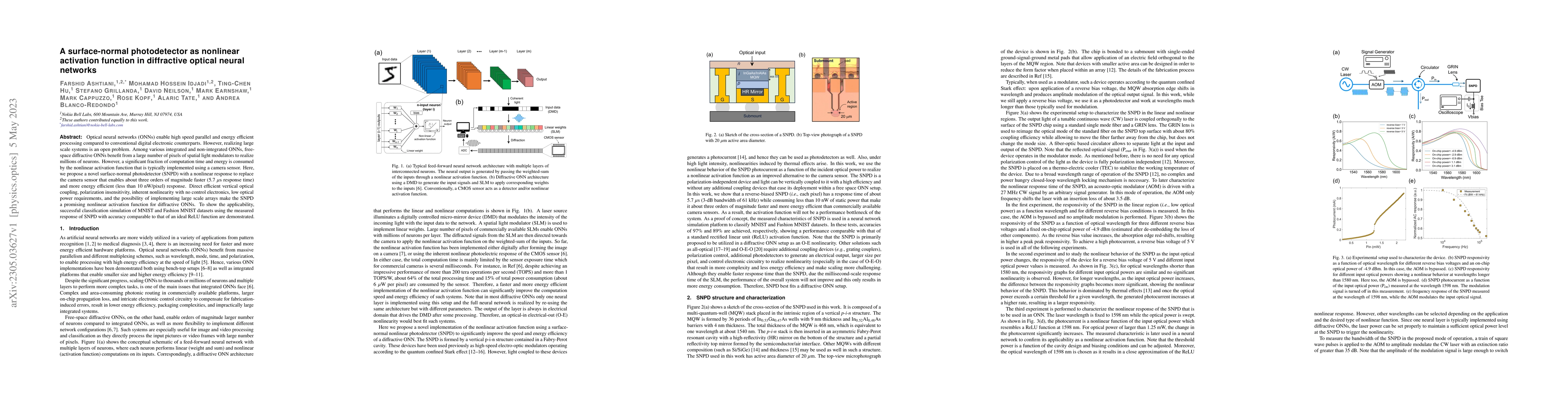 Thumbnail for A surface-normal photodetector as nonlinear activation function in
  diffractive optical neural networks