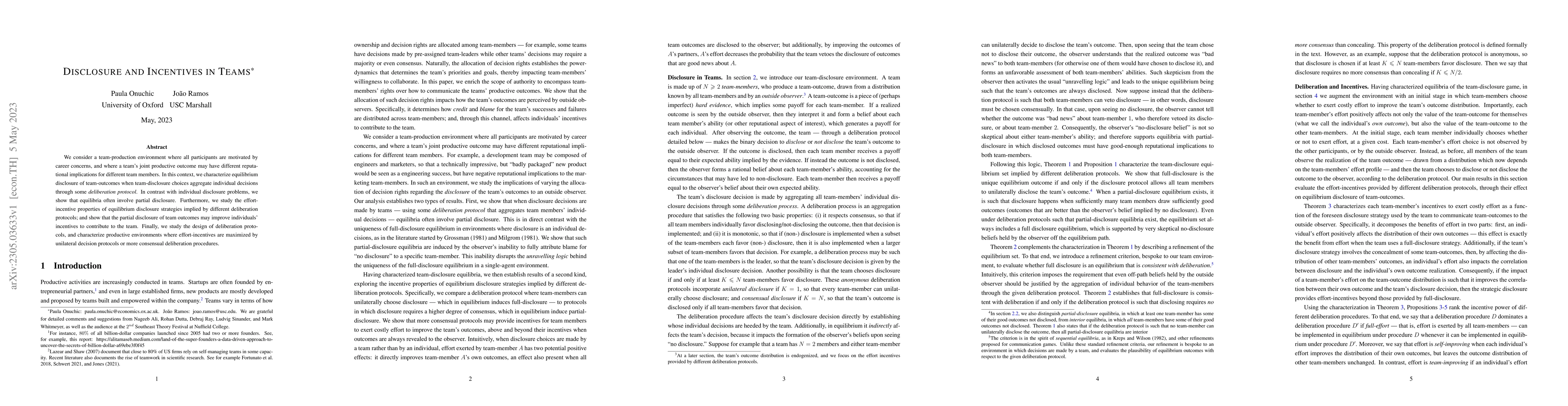 Thumbnail for Disclosure and Incentives in Teams
