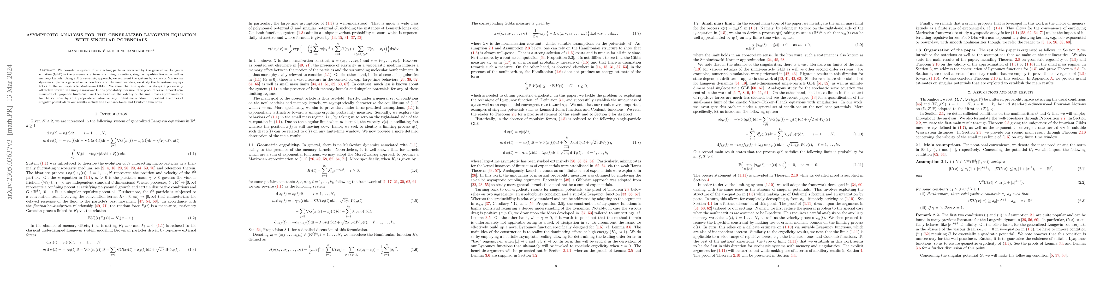 Thumbnail for Asymptotic analysis for the generalized Langevin equation with singular
  potentials