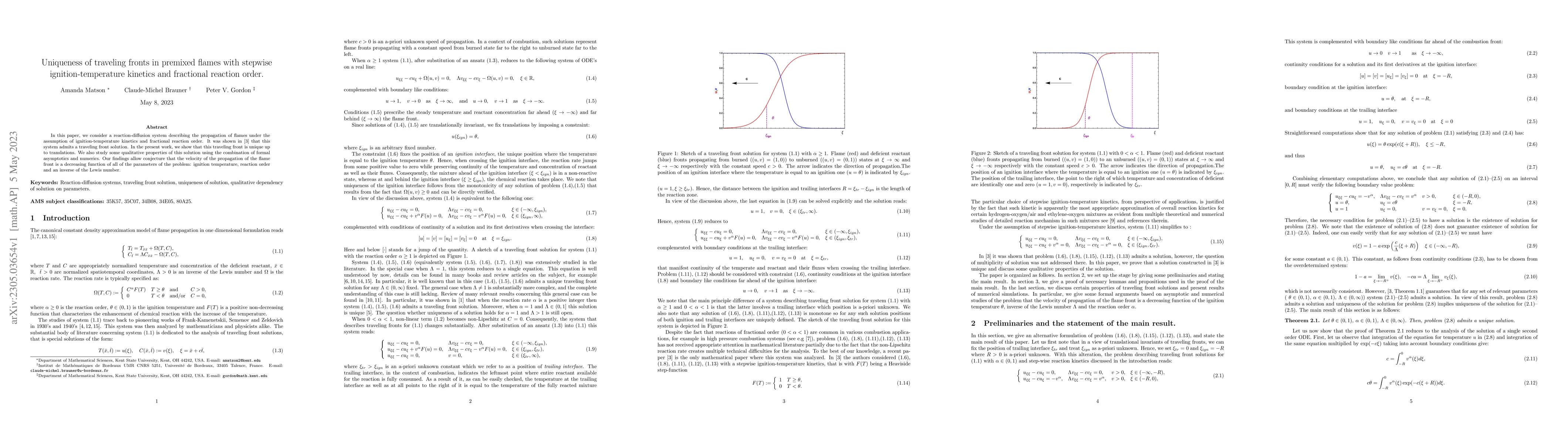 Thumbnail for Uniqueness of traveling fronts in premixed flames with stepwise
  ignition-temperature kinetics and fractional reaction order