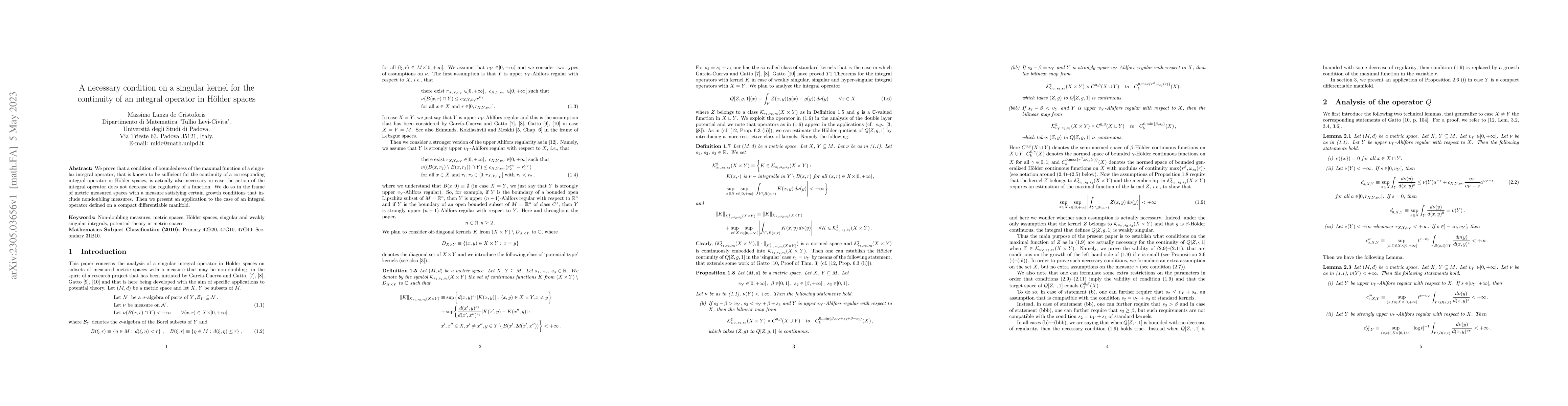 Thumbnail for A necessary condition on a singular kernel for the continuity of an
  integral operator in H\"{o}lder spaces