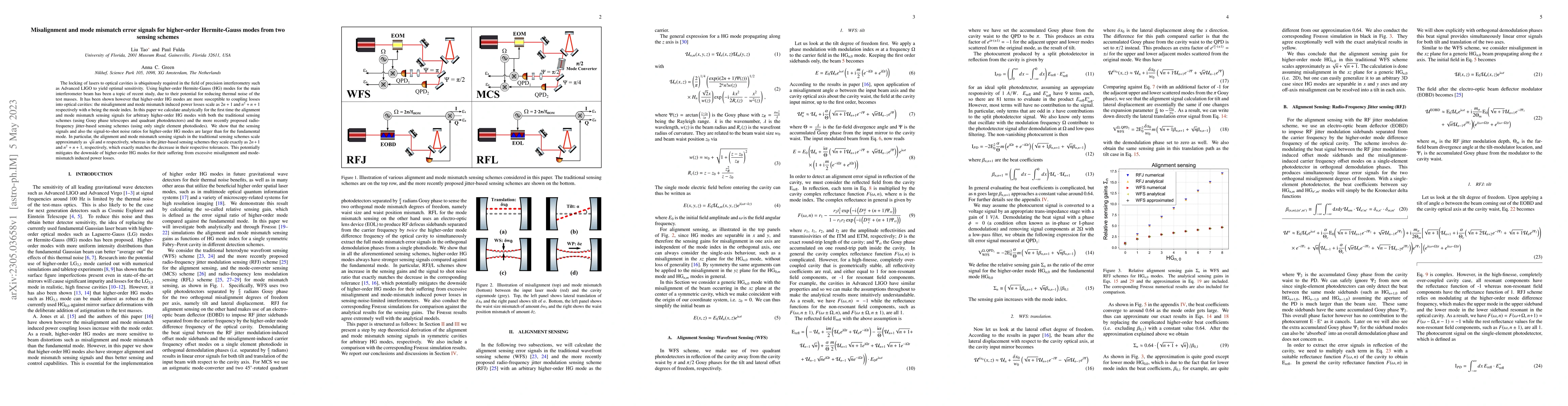 Thumbnail for Misalignment and mode mismatch error signals for higher-order
  Hermite-Gauss modes from two sensing schemes