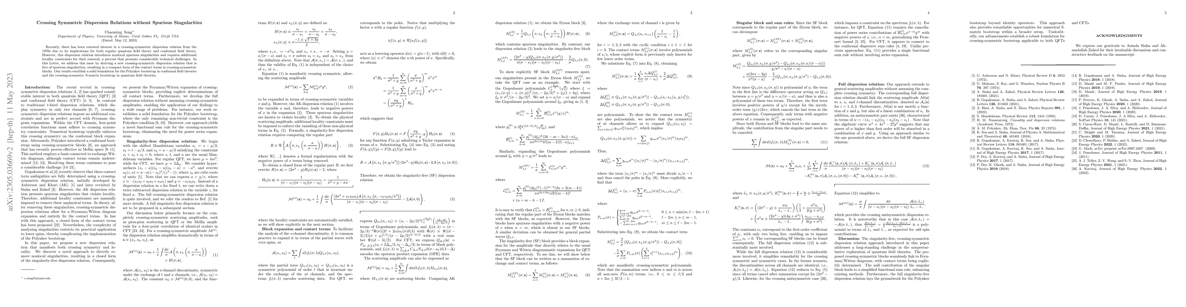 Thumbnail for Crossing Symmetric Dispersion Relations without Spurious Singularities