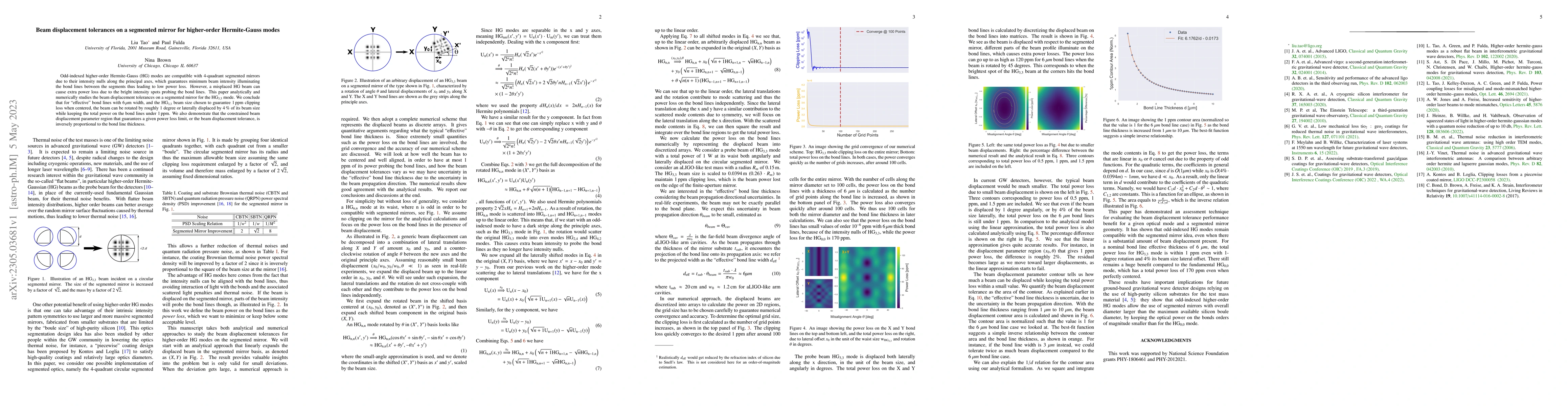 Thumbnail for Beam displacement tolerances on a segmented mirror for higher-order
  Hermite-Gauss modes