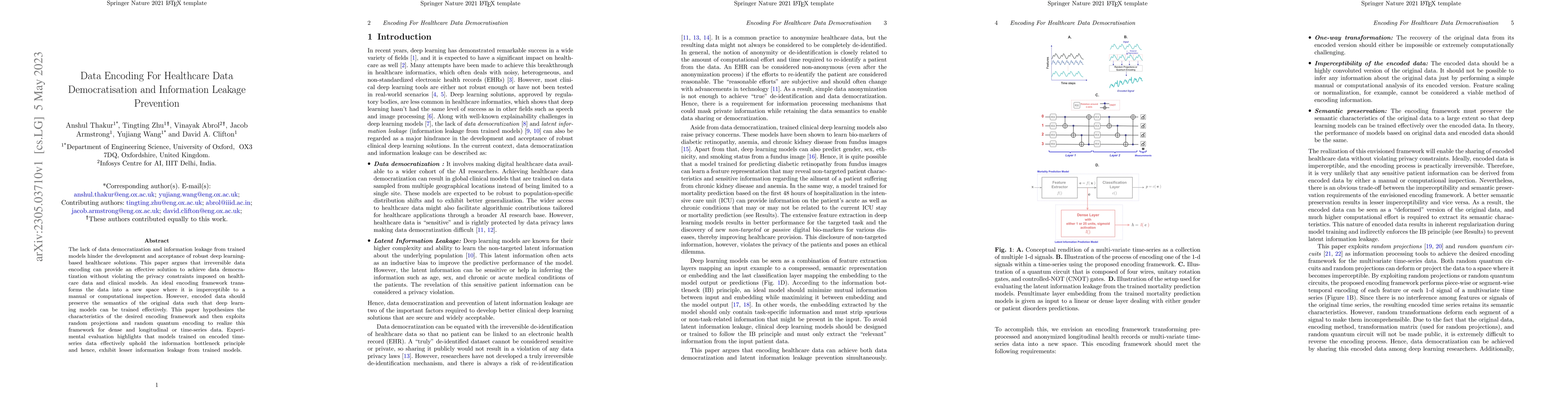 Thumbnail for Data Encoding For Healthcare Data Democratisation and Information
  Leakage Prevention