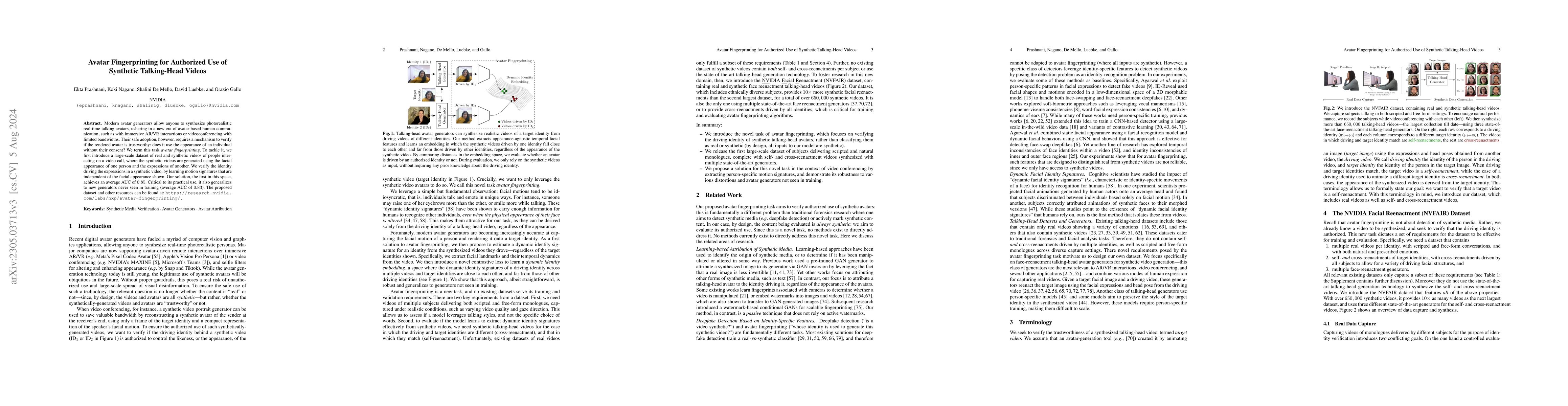 Thumbnail for Avatar Fingerprinting for Authorized Use of Synthetic Talking-Head
  Videos