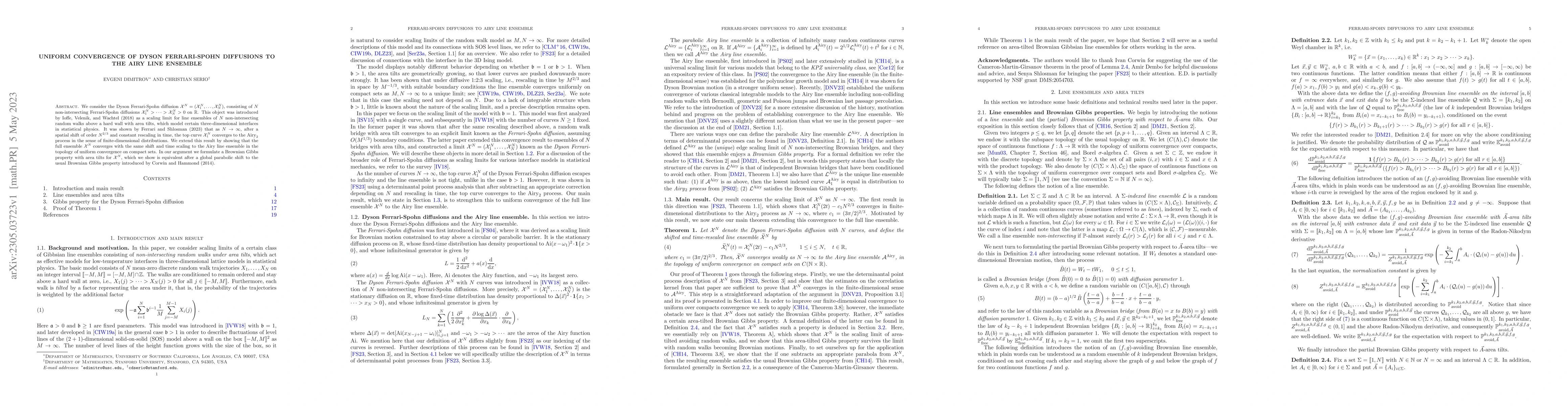 Thumbnail for Uniform convergence of Dyson Ferrari-Spohn diffusions to the Airy line
  ensemble