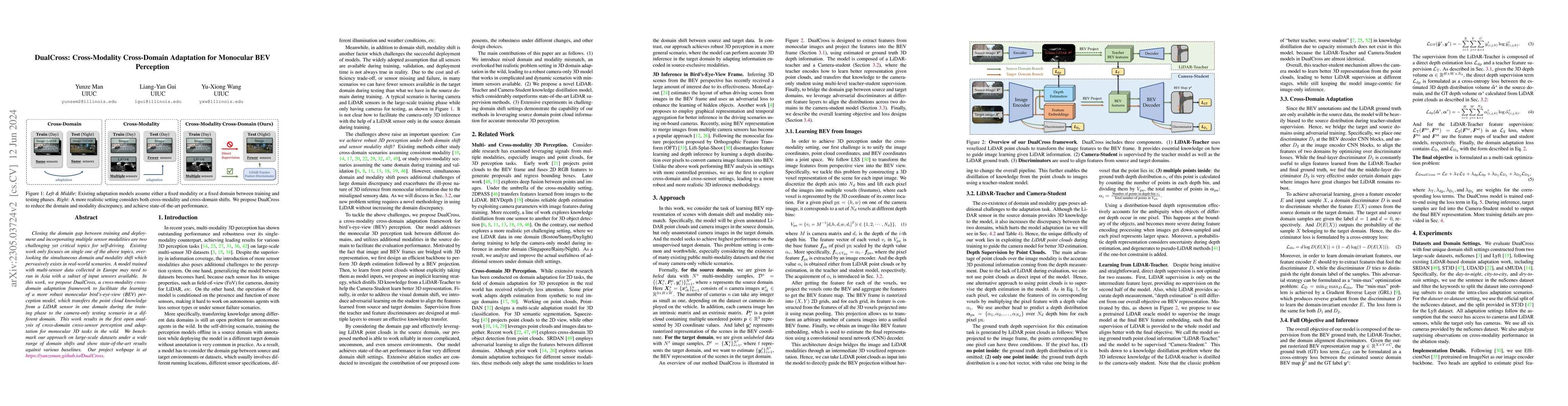 Thumbnail for DualCross: Cross-Modality Cross-Domain Adaptation for Monocular BEV
  Perception