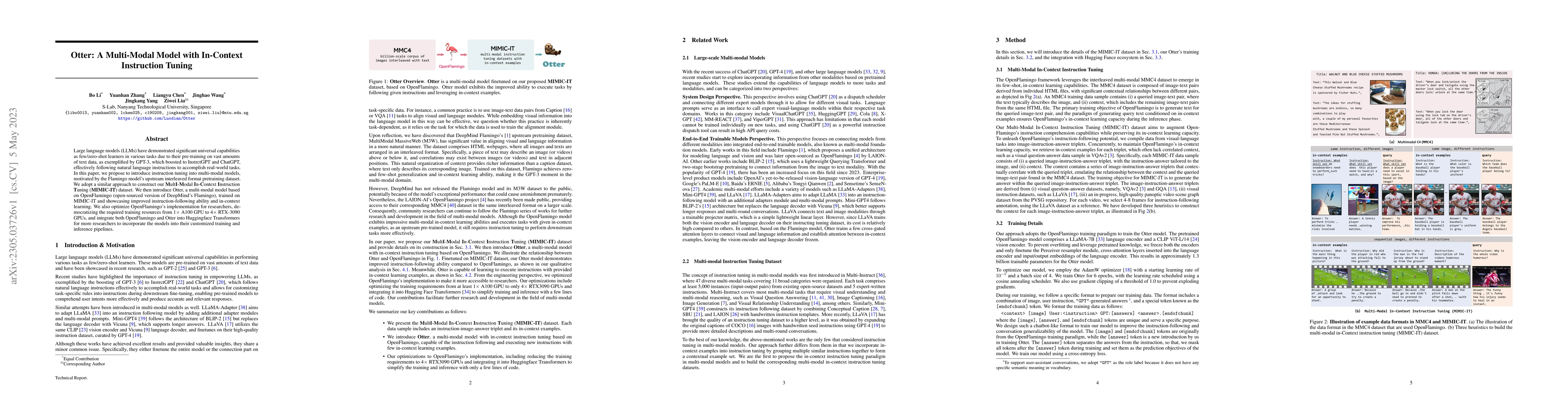 Thumbnail for Otter: A Multi-Modal Model with In-Context Instruction Tuning