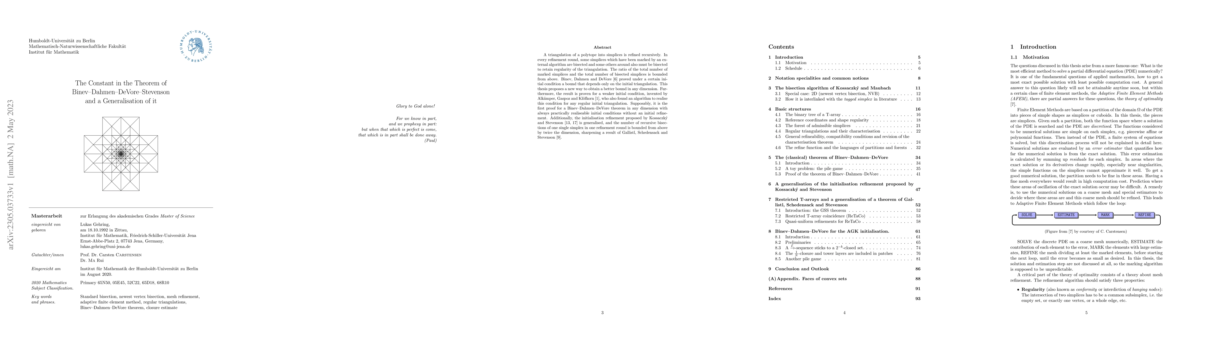 Thumbnail for The Constant in the Theorem of Binev-Dahmen-DeVore-Stevenson and a
  Generalisation of it