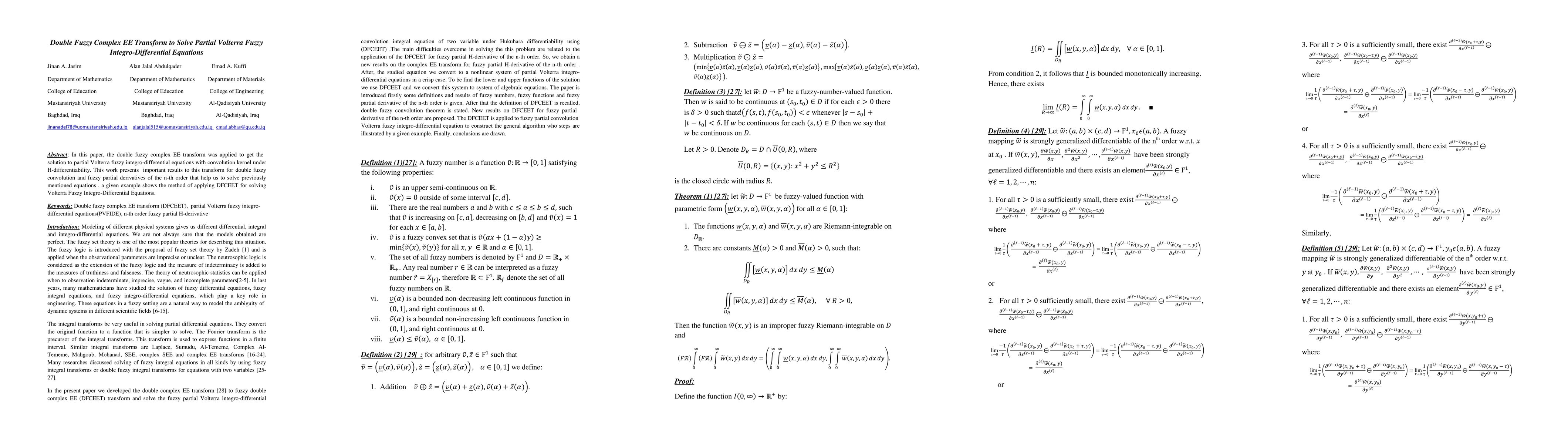Thumbnail for Double Fuzzy Complex EE Transform to Solve Partial Volterra Fuzzy
  Integro-Differential Equations