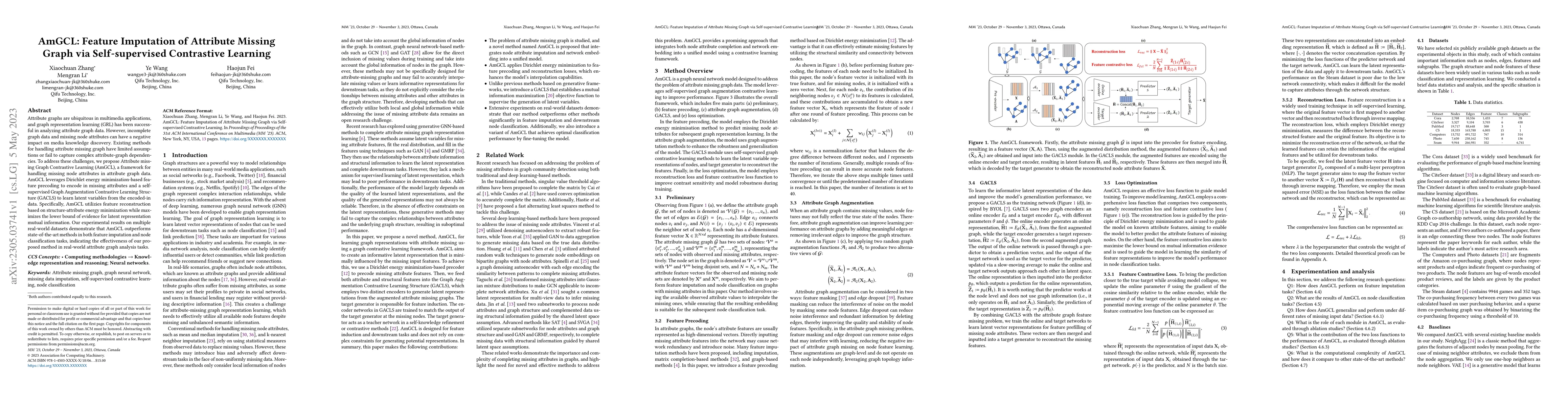 Thumbnail for AmGCL: Feature Imputation of Attribute Missing Graph via Self-supervised
  Contrastive Learning