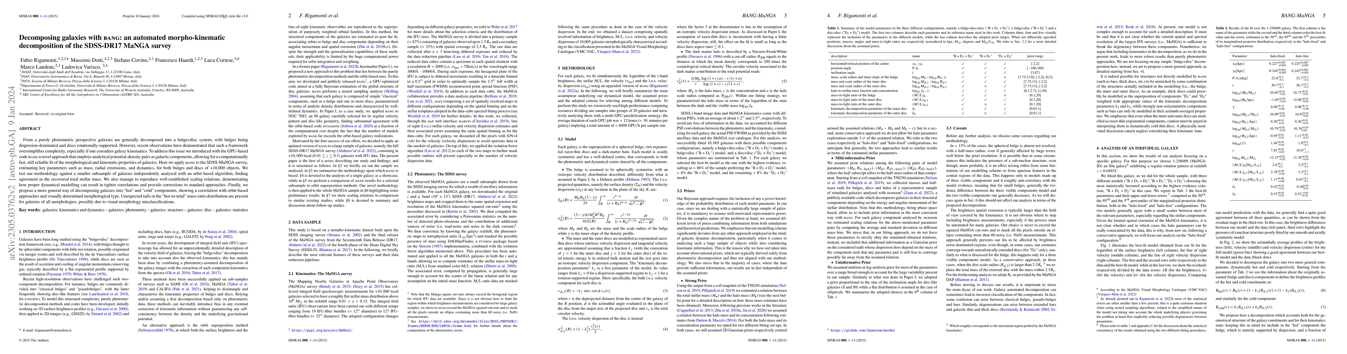 Thumbnail for Decomposing galaxies with BANG: an automated morpho-kinematical
  decomposition of the SDSS-DR17 MaNGA survey