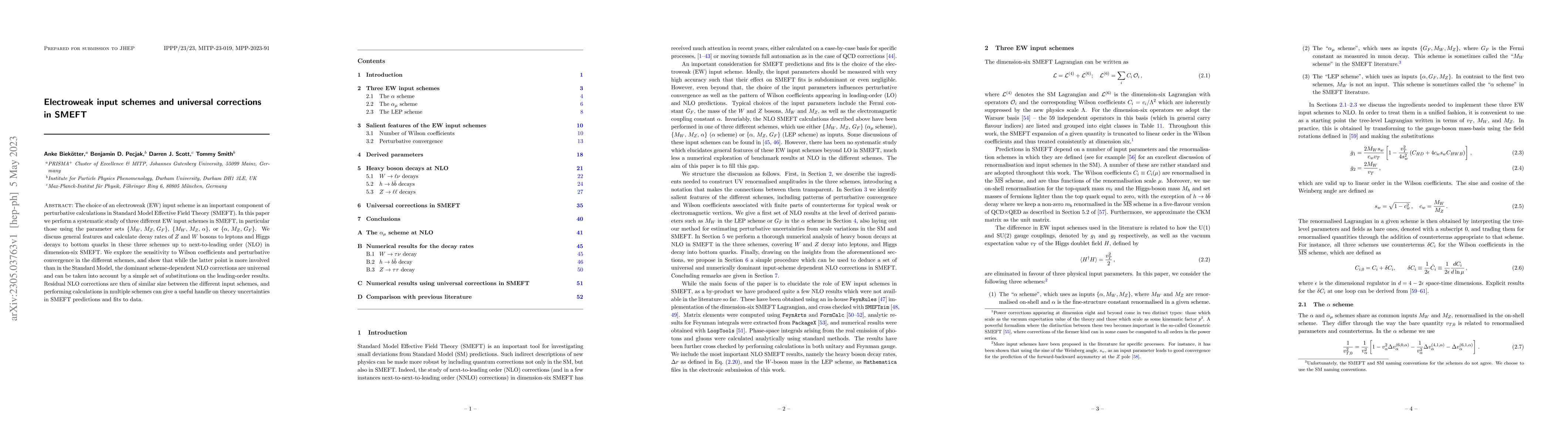 Thumbnail for Electroweak input schemes and universal corrections in SMEFT