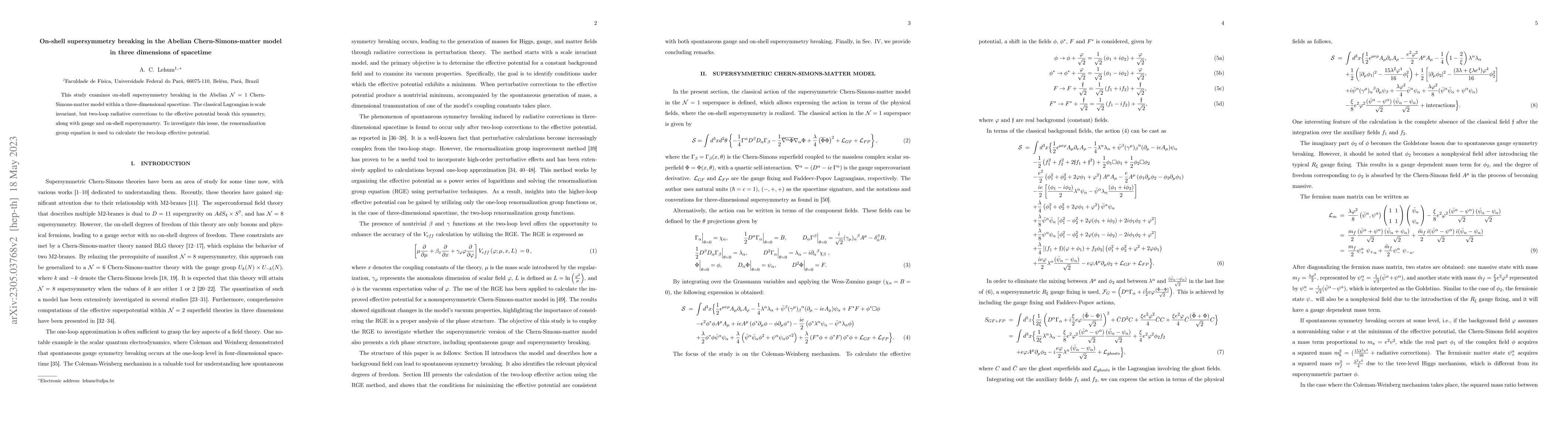 Thumbnail for On-shell supersymmetry breaking in the Abelian Chern-Simons-matter model
  in three dimensions of spacetime