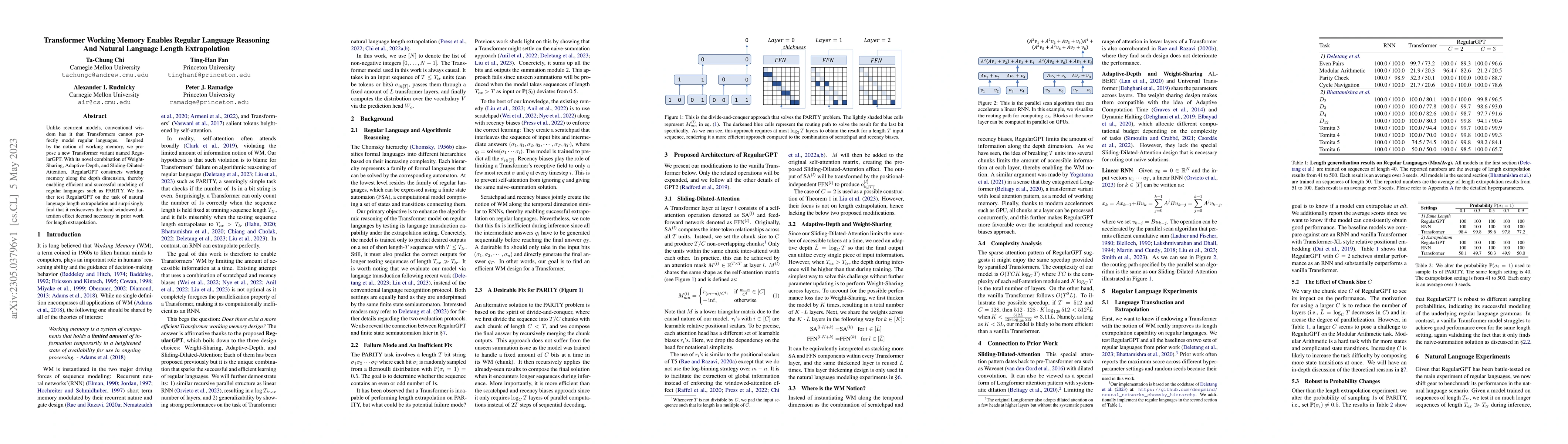 Thumbnail for Transformer Working Memory Enables Regular Language Reasoning and
  Natural Language Length Extrapolation