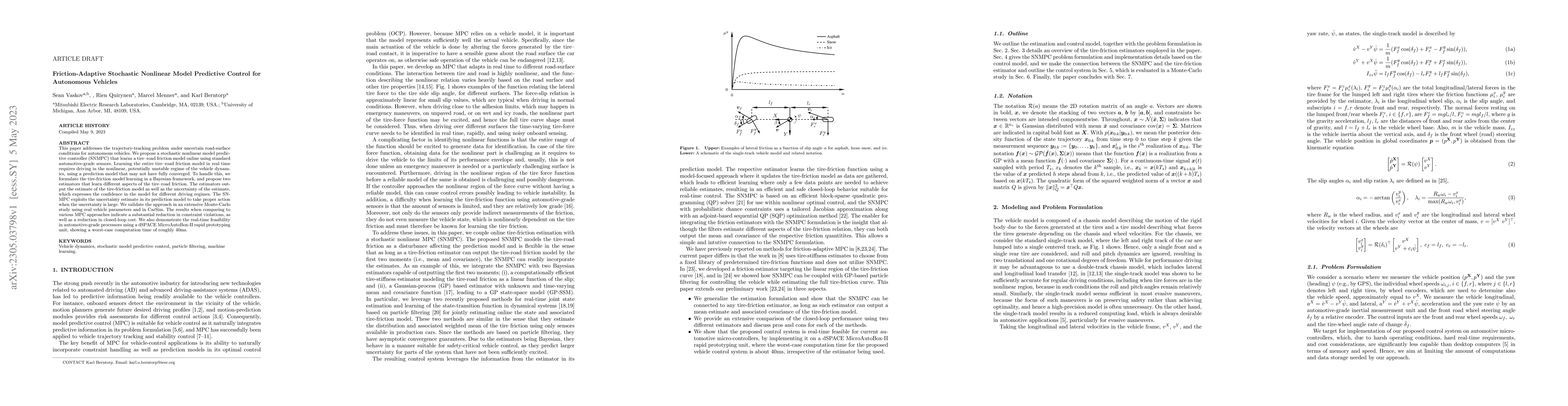 Thumbnail for Friction-Adaptive Stochastic Nonlinear Model Predictive Control for
  Autonomous Vehicles