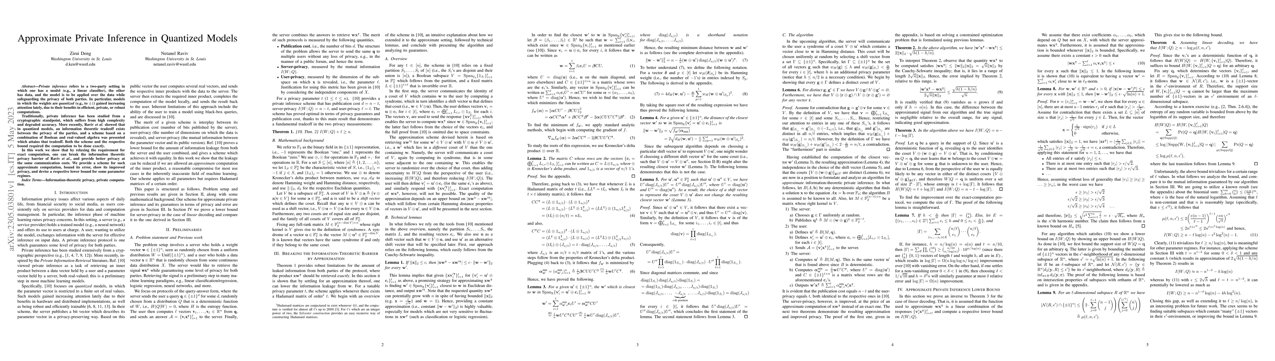 Thumbnail for Approximate Private Inference in Quantized Models